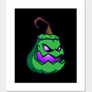 Creepy Jack O Lantern Pumpkin - Green and Purple, Posters and Art